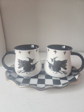Halloween Witches Brew 16oz Mug with Flying Witch on the back Set Of 2